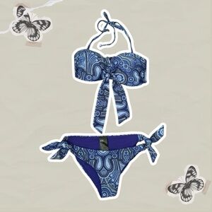 H&M Women’s Size 8 and 4 Blue Paisley Print Matching Bikini Swimsuit Set
